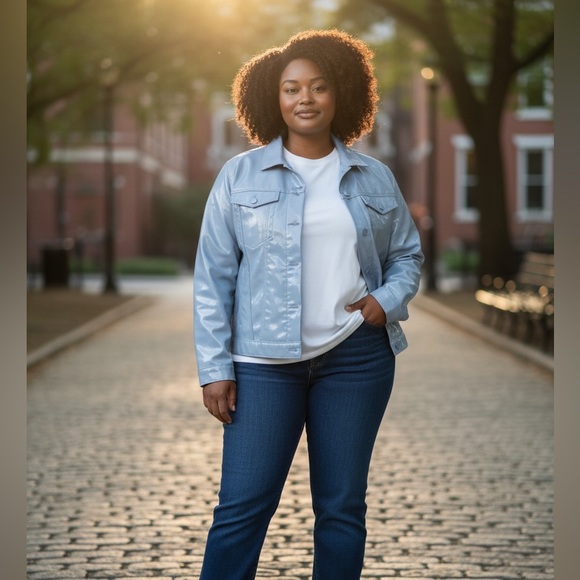 Vintage Princess Polly Silver Shiny Trucker Jacket - Picture 3 of 8